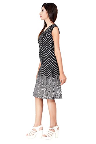 Image of Y&K Designer Stylish Printed Sleeveless Round Neck Casual Cotton Women's /Girls Knee Length Midi (Black)