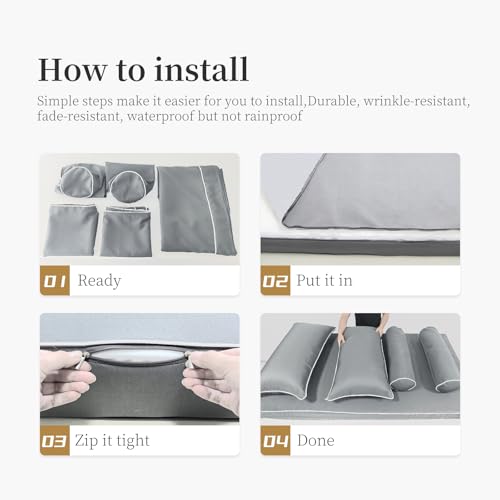 Image of Outdoor Daybed Cushion Cover Twin, Twin Size Outdoor Daybed Mattress Bolster Pillow Fitted Sheet Cover (75 * 39 * 6in, Light Grey)