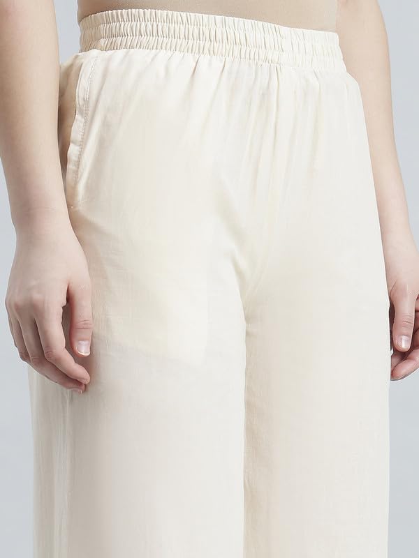 Image of GO COLORS Women Cotton Hakoba Wide Pant Ankle Length, Floral Embroidery, Relaxed Fit, Mid-Rise with Side Pocket