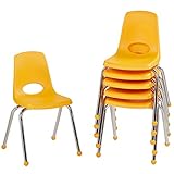 Factory Direct Partners-10367 16' School Stack Chair, Stacking Student Seat with Chromed Steel Legs and Ball Glides; for in-Home Learning or Classroom - Yellow (6-Pack)