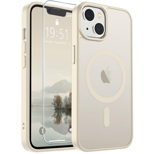 Image of SUPFINE Magnetic for iPhone 15 Plus Case & iPhone 14 Plus Case(Compatible with MagSafe)(Military Grade Drop Protection) Slim Translucent Shockproof with Anti-Fingerprint Phone Case,Antique White