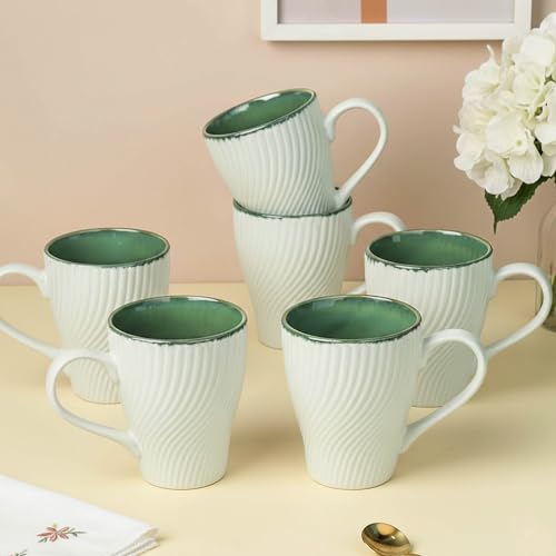 Image of The Earth Store White Fusion Wave Coffee Mug - 300ML Ceramic Coffee Mugs Set of 6 | Microwave & Dishwasher Safe Mugs for Gift | Home | Office | Restaurant | Daily Use Tea Mug