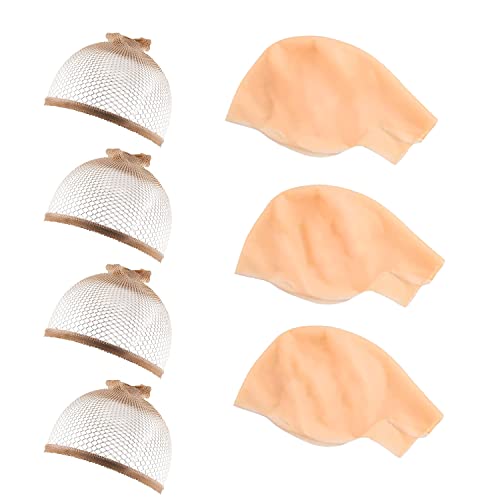 Yddcpbb 3 Packs Makeup Latex Bald Caps with 4 Nylon Wig Caps for Adult Head Wig Cap Costume Party Adult Costume Accessory