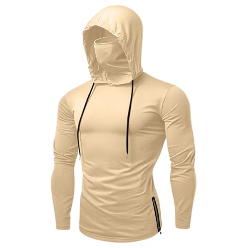 Sun Protection Shirts for Men with Hood and Mask UPF 50+ Compression Hoodies Outdoor Rash Guard Swimming Fishing Tops