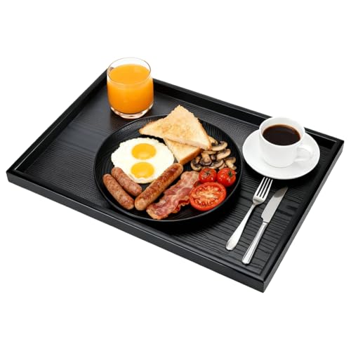 Bandeja de Té de Madera, Bandejas Rectangulares Negras, Bandeja para el Desayuno Servir Comida para Café Aperitivos, Plato para Desayuno en la Cama, Almuerzo, Cena, Restaurante,Fiesta(36x27cm)