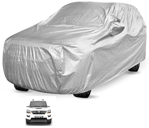 Image of Auto Hub Waterproof Car Cover Compatible with Mahindra Scorpio (Model-2022- Till Date) with Mirror Pockets, Soft Cotton Lining, Scorpio Car Cover Waterproof, Metallic Silver
