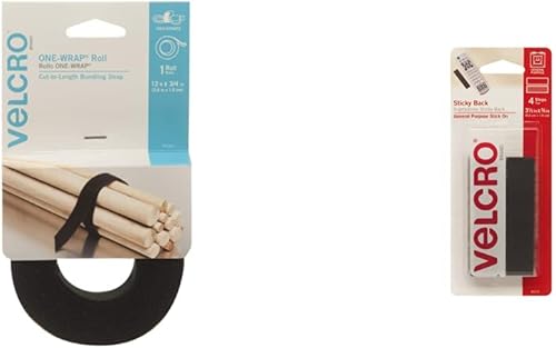 Miniatura 1 de VELCRO Brand - Rollo de una sola banda, doble cara, tiras traseras negras y adhesivas con adhesivo, 4 unidades, color negro, 3 12 x 34 pulgadas,