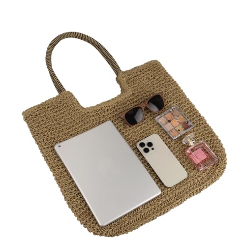 Image of Women Large Straw Beach Bag Handmade Woven Shoulder Bags Hobo Tote Handbag Purse for Summer(B-Brown)