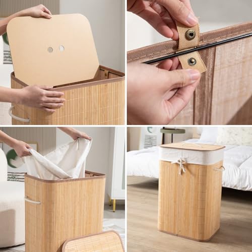 Image of HOKIPO Eco-Friendly Foldable Bamboo Laundry Basket Hamper with Lid, Large - 81 Liter, Light Brown (AR1537)