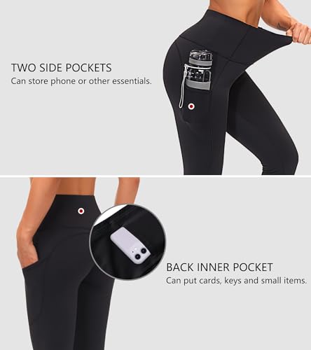 Image of THE GYM PEOPLE Thick High Waist Yoga Pants with Pockets, Tummy Control Workout Running Yoga Leggings for Women