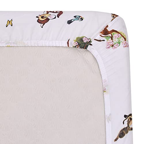 Disney Vintage Bambi - Tan, Green And White, Bambi And Thumper Floral Nursery Fitted Crib Sheet #TOP3