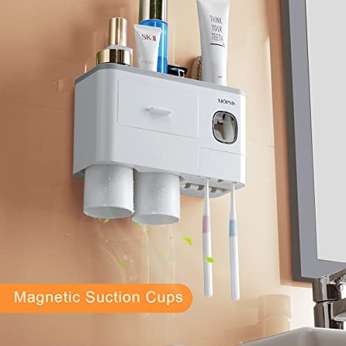 Toothbrush Holder Wall Mounted for Bathroom - Electric Toothbrush Holder with Toothpaste Dispenser,Large Capacity Tray, Cosmetic Drawer,2 Cups and 6 Brush Slots Bathroom Accessory