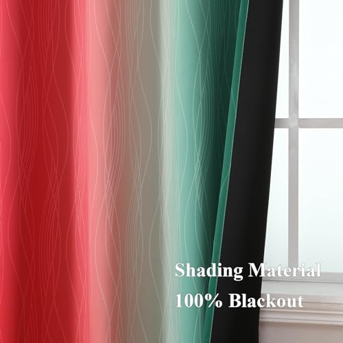 Estelar Textiler Red and Green Ombre Blackout Curtains for Sliding Door, Thermal Insulated Gradient Drapes 96 Inches Long, Full Light Blocking Curtains for Living Room/Bedroom, 52Wx96L, 2 Panels