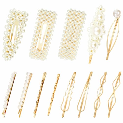 13 Piezas Pinzas de Pelo Minimalistas con Perlas y Metal Dorado miniatura 1