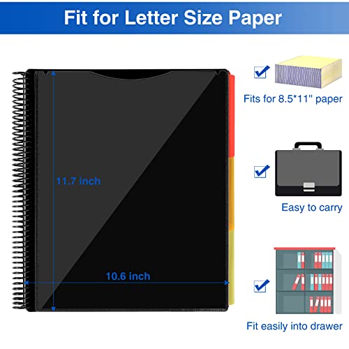 24 Pocket Project Organizer, Forvencer 1/3-Cut Tab Binder Organizer With Sticky Labels, Multi Pocket Folder With Zipper Pouch, Folder Binder Spiral Pocket Organizer Folder Notebook, Letter Size, Black #TOP6