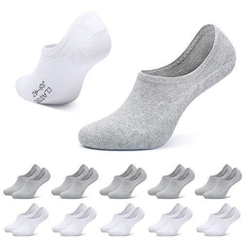 TUUHAW Unsichtbare Füßlinge Sneaker Socken Damen Herren 10Paar Antirutsch Silikonpad Baumwolle Weiß-Grau 35-38 Cover