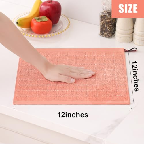Image of Homaxy 100% Cotton Terry Kitchen Dish Cloths, 6 Pack, Coral | Ultra Soft and Absorbent, Suitable for Drying and Washing Dishes