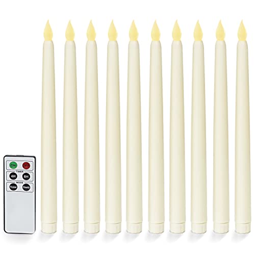Flameless Taper Candles Battery Operated Led, 10 Inch, Set Of 10 Flameless Candles, Ivory Wax, Flickering Flameless Candles, Remote Control With Timer, Tapered Candlesticks Batteries Included #TOP4