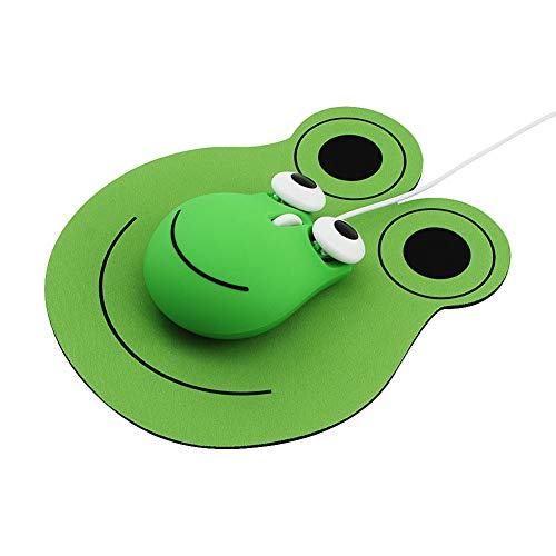 有線マウス 可愛い動物のカエルの形マウス USB 光学式 ポータブル かわいいミニマウス 小型 子供 女性用 PC/ノートパソコン/コンピューターに対応 緑 (カエル+マウスパッド)