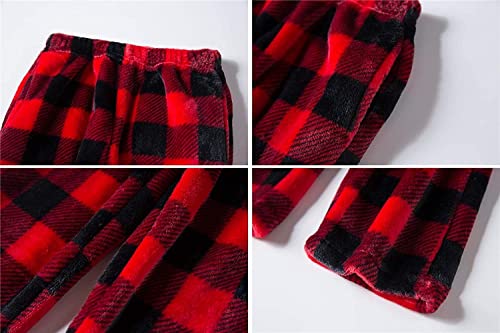Cromoncent Men's Plaid Plush Warm Pajama Pants, Winter Cozy Fleece Lounge Sleepwear Pj Bottoms4