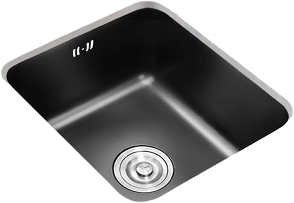 Square Stainless Steel Bar Or Prep Kitchen Drop-in Top Mount Or Undermount Easy to Clean V-Shaped Sewer Pipe,Black-35x33x19cm