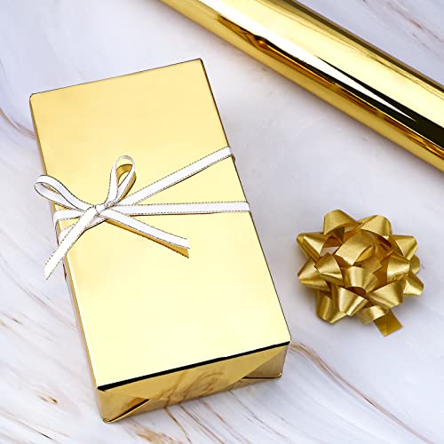 Image of RUSPEPA Gold Metallic Wrapping Paper - Solid Color Paper Perfect for Wedding, Birthday, Christmas, Baby Shower - 17.5 Inches X 32.8 Feet