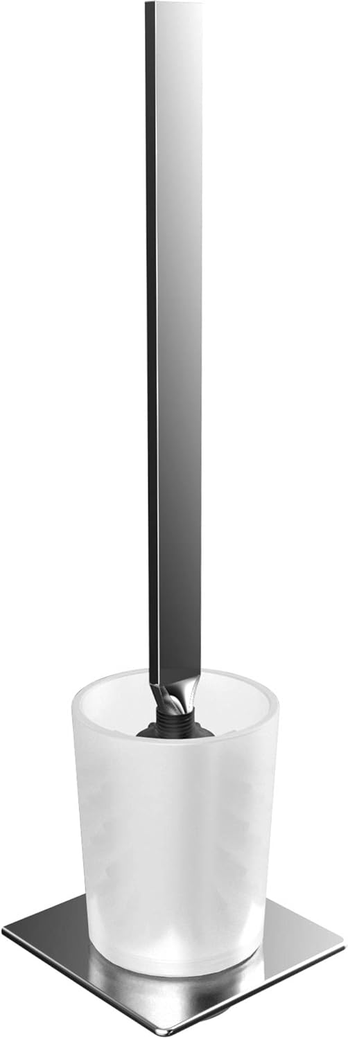 Emco Art Toilet Brush Set, Container Crystal Glass Satin, Handle, Wall Model, Chrome, One Size, Grey