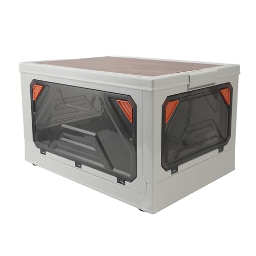 Wangcmcol Contenedores de almacenamiento apilables plegables, caja de almacenamiento de plástico multiusos de gran capacidad con tapas para acampar y viajar al aire libre