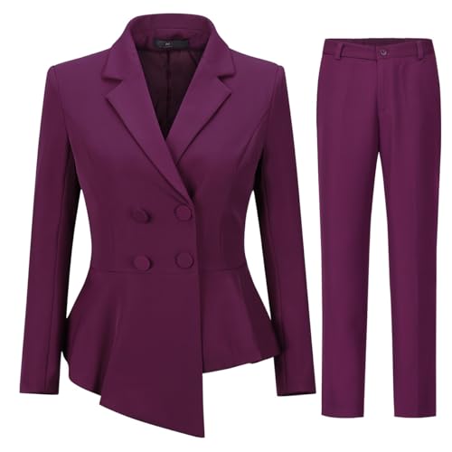 Ensemble 2 pièces pour femme à double boutonnage veste blazer ajustée et pantalon de bureau