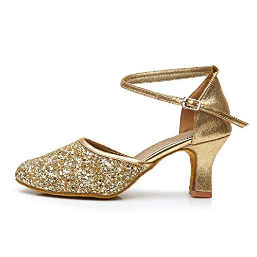Icker Womens Latin Dance Shoes Heeled Ballroom Salsa Tango Party Sequin Dance Shoes Gold 9 #TOP2
