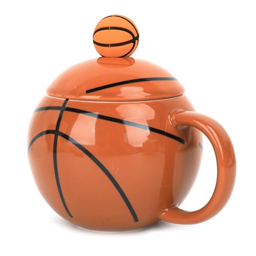 RUIXIA - RUIXIA Tasse Basket Ball Mug Original de Basket-ball Tasse à Café Sphère avec Couvercle Mug en Céramique,400ML