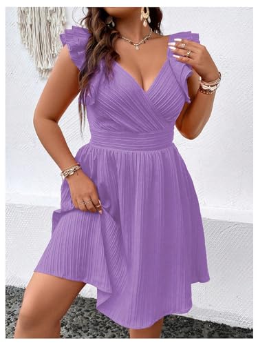 Image of Floerns Women's Plus Size Wrap Front Sweetheart Neck Ruffle Cap Sleeve A Line Dress