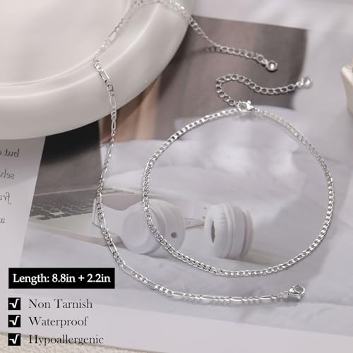 Image of FUNEIA Gold Silver Ankle Bracelets for Women Waterproof 14K Gold Plated Anklets for Women Non Tarnish Dainty Layered Beaded Heart Anklet Set Summer Beach Foot Chain Jewelry Gifts Trendy Stuff