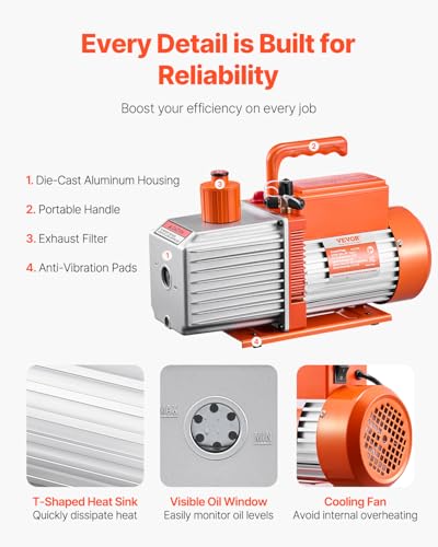 Image of VEVOR Vacuum Pump, 9 CFM, HVAC 2 Stage Rotary Vane Vacuum Pump, for R134a R22 R410a Systems, Auto AC Vacuum Pump Kit with Oil Bottle, for Automotive Air Conditioner Maintenance Resin Degassing