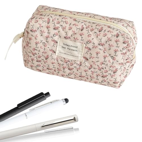 ZEXOWIJ Pencil Case, Trousse à Crayons en Velours CôTelé, Trousse à Crayons Unie, Grande Trousse De Papeterie, Trousse De Maquillage, avec Fermeture é...