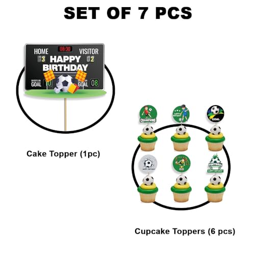 Image of Festiko Set of 7 Pcs Football Theme Happy Birthday Combo (Cake & Cupcake Toppers), Cake Decoration Supplies, Football Theme Decorations, Birthday Decoration Items