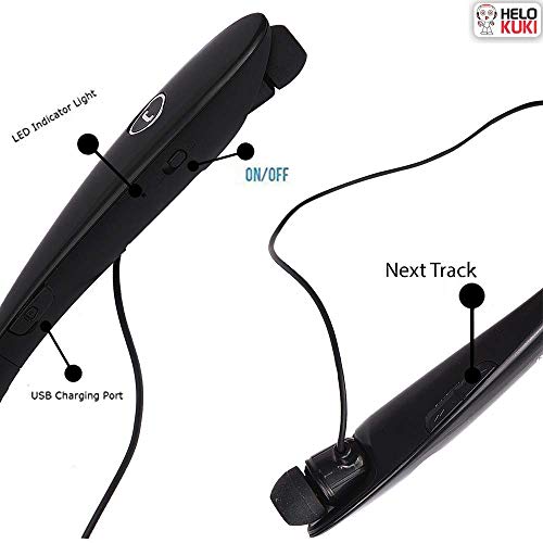 Image of Helo Kuki HKB111 Bluetooth Headphones Neckband Wireless Headset with Mic for Gaming Sports Mobile Tablet Laptops and Compatible for All Android /iOS Devices (Black)