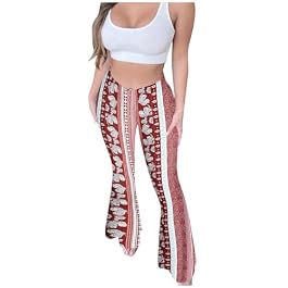 Boho Leggings for Women Flare High Waisted Stretchy Bell Bottom Trousers Tummy Control Hippie Yoga Leggings