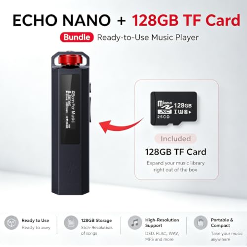 Image of FiiO SNOWSKY Echo Nano Retro HiFi Music Player, CS43131 DAC, USB DAC, DSD256 Lossless Audio, 3.5mm Output, 256GB Expandable, Includes 128GB TF Card (Black)
