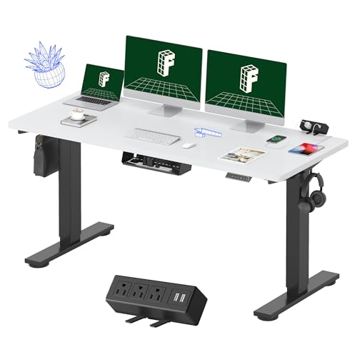 Image of FLEXISPOT EN2 Whole-Piece Standing Desk with Clamp Power Strip, 60 x 24 Electric Stand Up Height Adjustable Desk with Cable Management (Black Frame + 60 inch White Top, 2 Packages)