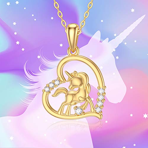 Motiel 14K Gold Unicorn Necklace Heart Pendant Jewelry Gifts For Girls Women Girlfriend Mom Daughter Sister Friends In Christmas, Birthday, Anniversary, Mother's Day, Valentine's Day Or Graduation #TOP4