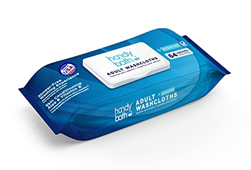Handybath Incontinence Adult Washcloths Scented for Senior Care or Outdoor Activities - Extra Large 12 x 9" Towels -Cleaning Wipes with Aloe & Chamomile - Rinse Free - 64 Count Pack (1 Pack)