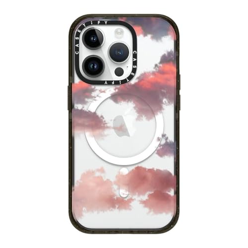 CASETiFY �C���p�N�g iPhone 14 Pro �P�[�X [MIL�K�i���� (4x MIL-STD-810G)/2.5m����̗����������N���A/MagSafe �ɑΉ�] - Clouds (Red) - �u���b�N