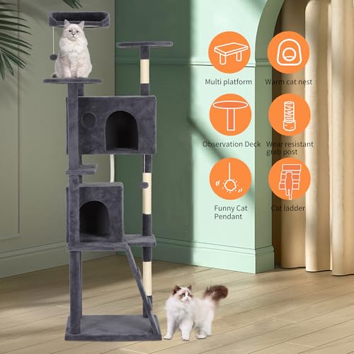 Image of BestPet | 81 inch Cat Tree Tower | Dark Gray | Sturdy Multi-Level Cat Tree