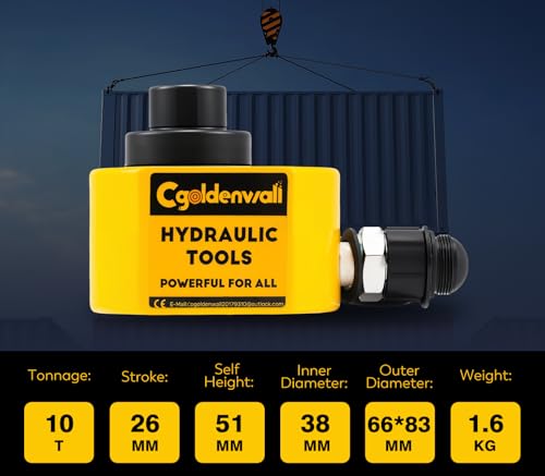 CGOLDENWALL Hydraulikzylinder 10T Professioneller Zweiteiliger, Ultradünner Leicht, Gesamthub 26mm für Gebäude und Brücken (DFPY-10T)