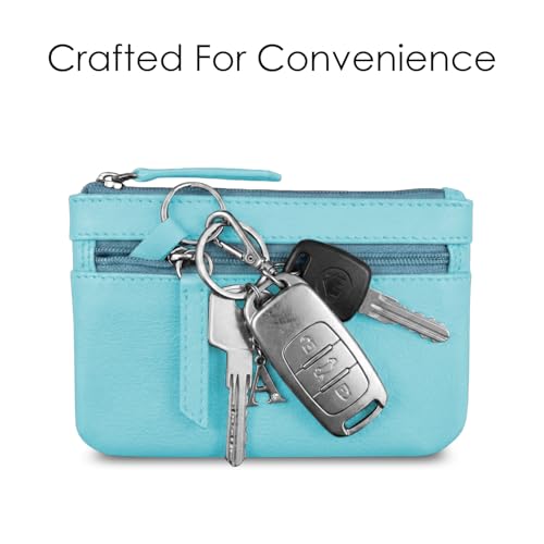 Image of ili New York Leather Mini Compact Coin Purse - Aegean Blue