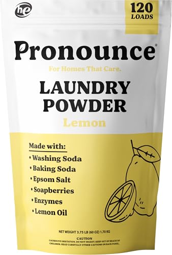 Image of Pronounce Laundry Detergent Powder Alternative | Cleaner Ingredients. Safer for Sensitive Skin. Stain + Smell Fighting. With Essential Oils. HE Safe - 120 Loads (Lemon).