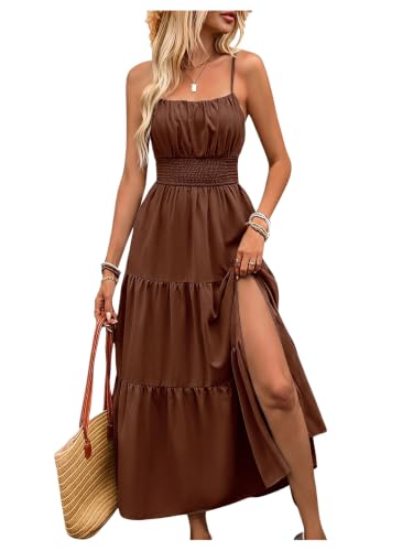 Image of BEAUDRM Women's Summer Maxi Dresses Boho Summer Wedding Guest Dress Beach Vacation Outfits Cruise Flowy Milkmaid Sundresses