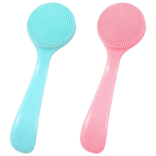 Oruola 2pcs Pore Cleaning Brush for Face,Manual Facial Cleansing Brush,Silicone Skin-Friendly Bristle Waterproof,Face Exfoliator Brushes,for Men and Women Blackhead Makeup Residue Removal (Blue, Pink)