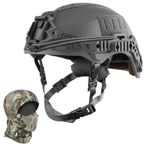 Tactical Helmet for Airsoft and Paintball - Lightweight and Impact-Resistant Headgear with Adjustable Dial Fit, Side Rails, and NVG Mount(Gray)